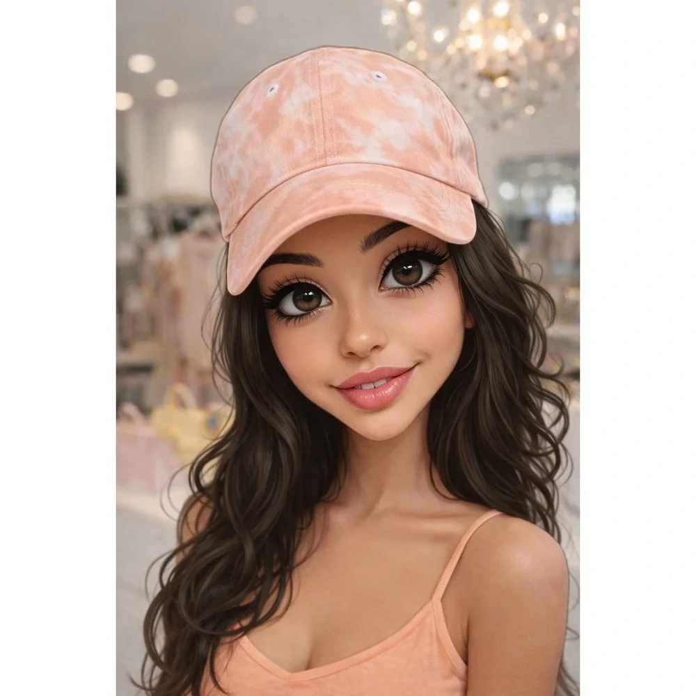 Pink Tie Dye Baseball Cap Adjustable‎ Cotton Twill Dad Hat Women Pink White